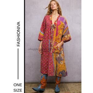 MSRP: $139 ✨ Fashioniva Reversible Kantha Kimono Robe – One Size Handmade India